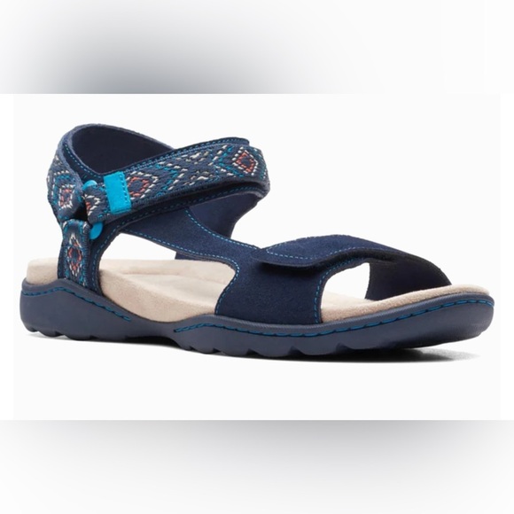 Clarks Womens Amanda Step Leather Open Toe Strappy Sandals US 9 M Navy Suede - Picture 1 of 9